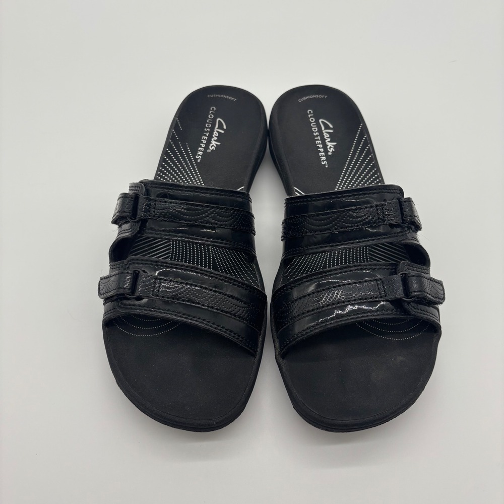 Clarks Cloudsteppers Slide Sandals Women 7 Black Arla Glison Adjustable Straps - Picture 4 of 13
